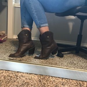 Brown leather cowboy boots